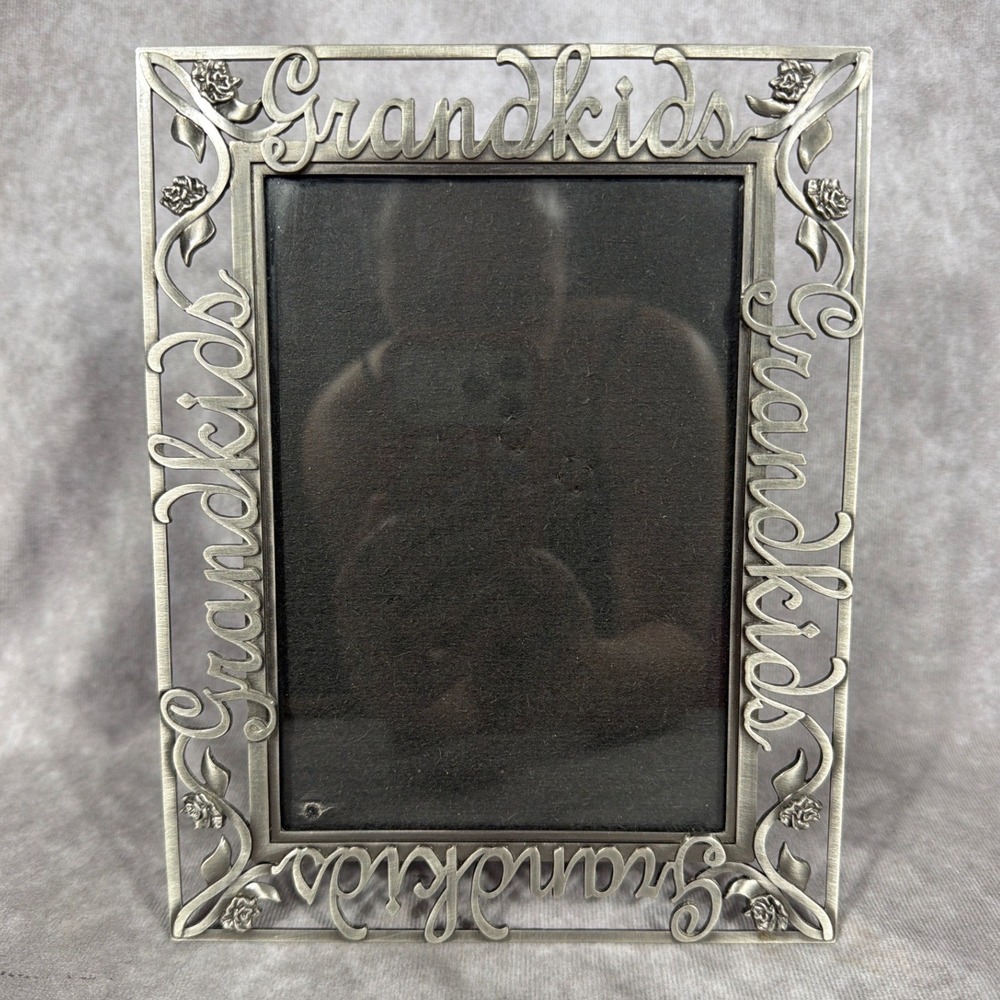 Vtg Fetco Grandkids Metal Picture Frame 5x7 Silver Openwork Floral Rose 90s Y2K